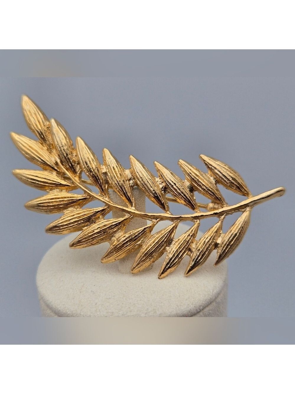 Greek Olive Gold Tone Leaf Branch Brooch Pin Brushed Satin Vintage